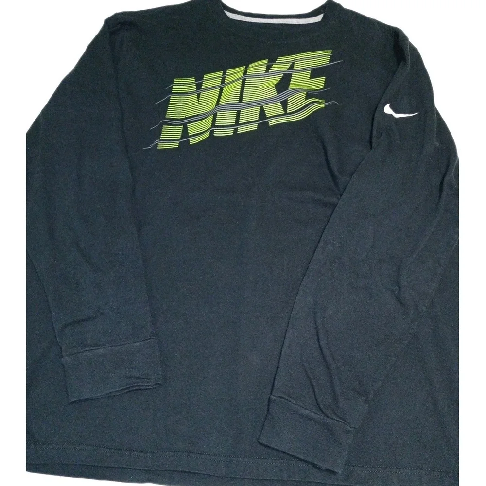 Nike Long Sleeve Shirt XXL Black Neon Green Logo Athletic Cotton Swoosh Tee